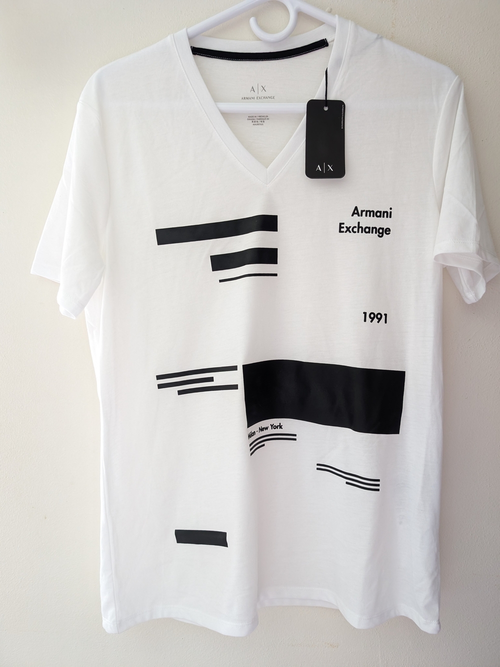 Armani Exchange Men’s White V-Neck Graphic T-Shirt